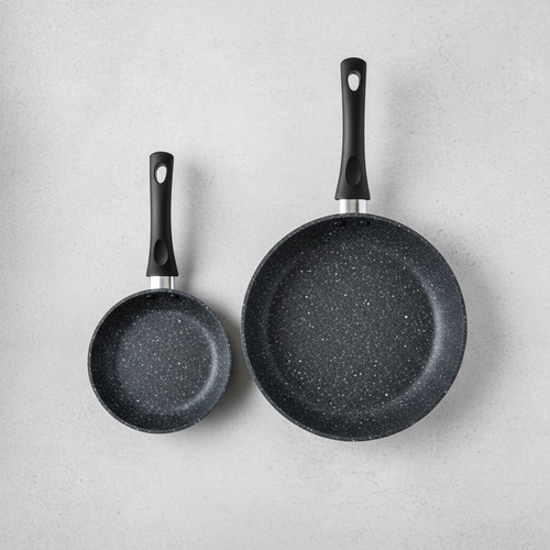 WokCraft 2-Piece Stone Frypan Combo Set top-down view on grey background