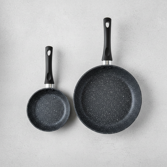 WokCraft 2-Piece Stone Frypan Combo Set top-down view on grey background